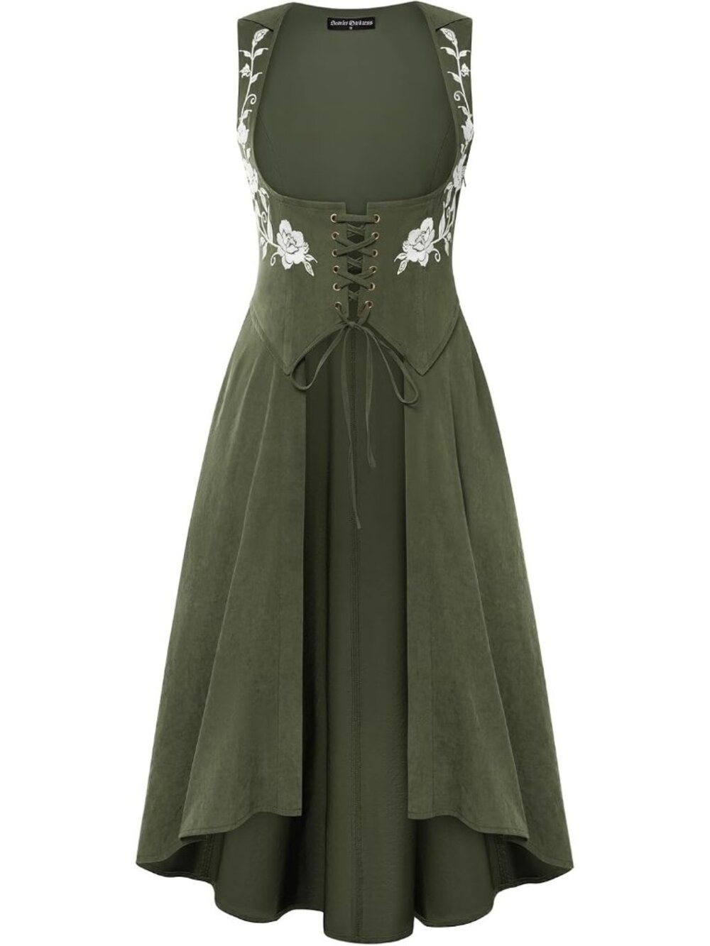 Women's Olive Green Renaissance Under Bust Pirate Hood Medieval Costume Dress